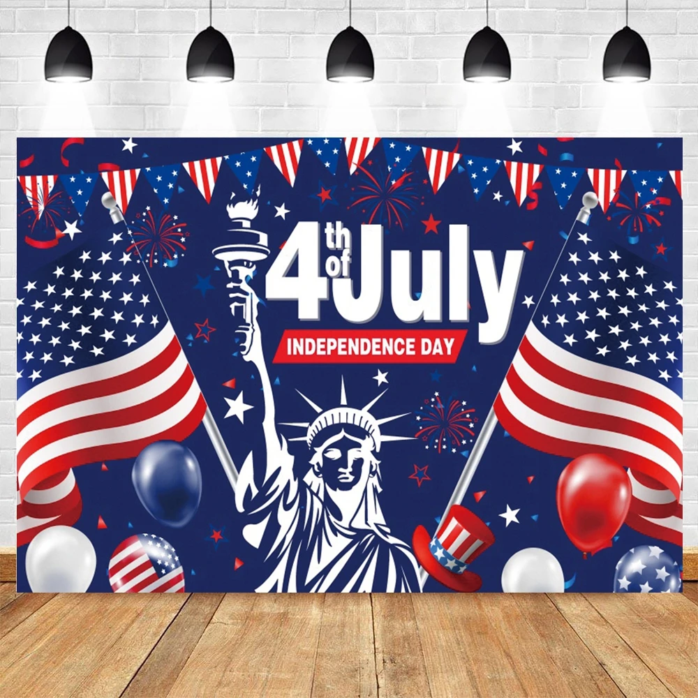 July 4th Independence Day Photography Backdrop Colorful Balloon Statue of Independence American Flag Photocall Photo Background