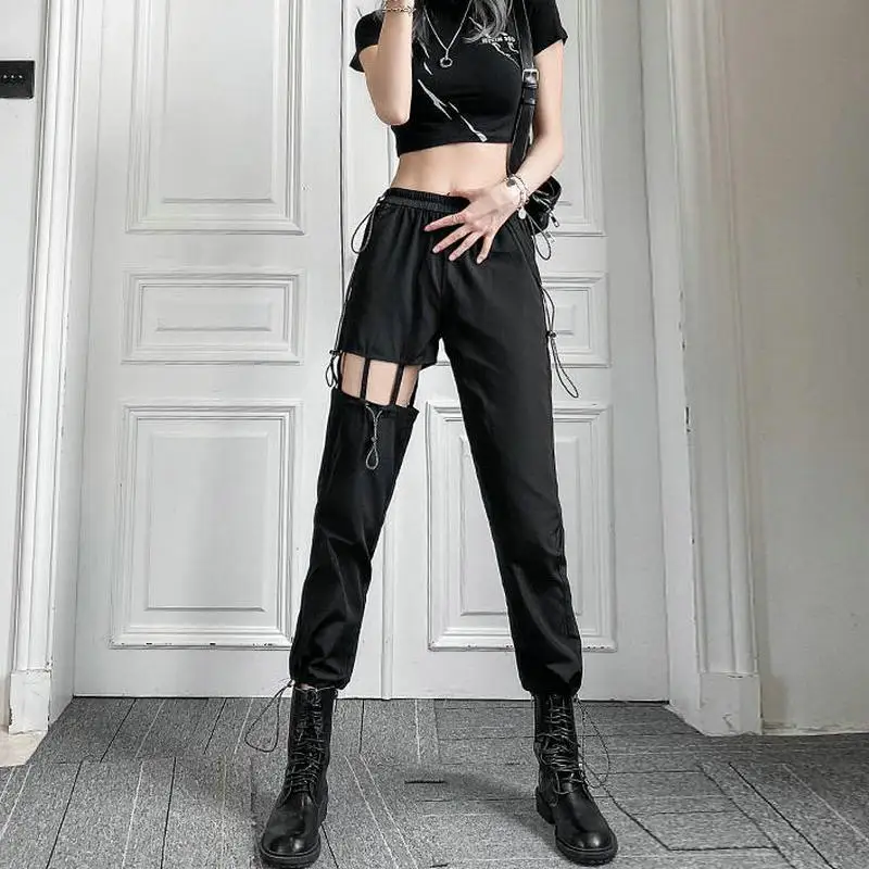 

Cargo Pants for Women Nice New Black High Street Trousers Elastic Waist Pant Female Fashion High Waist Pants Casual Trouser