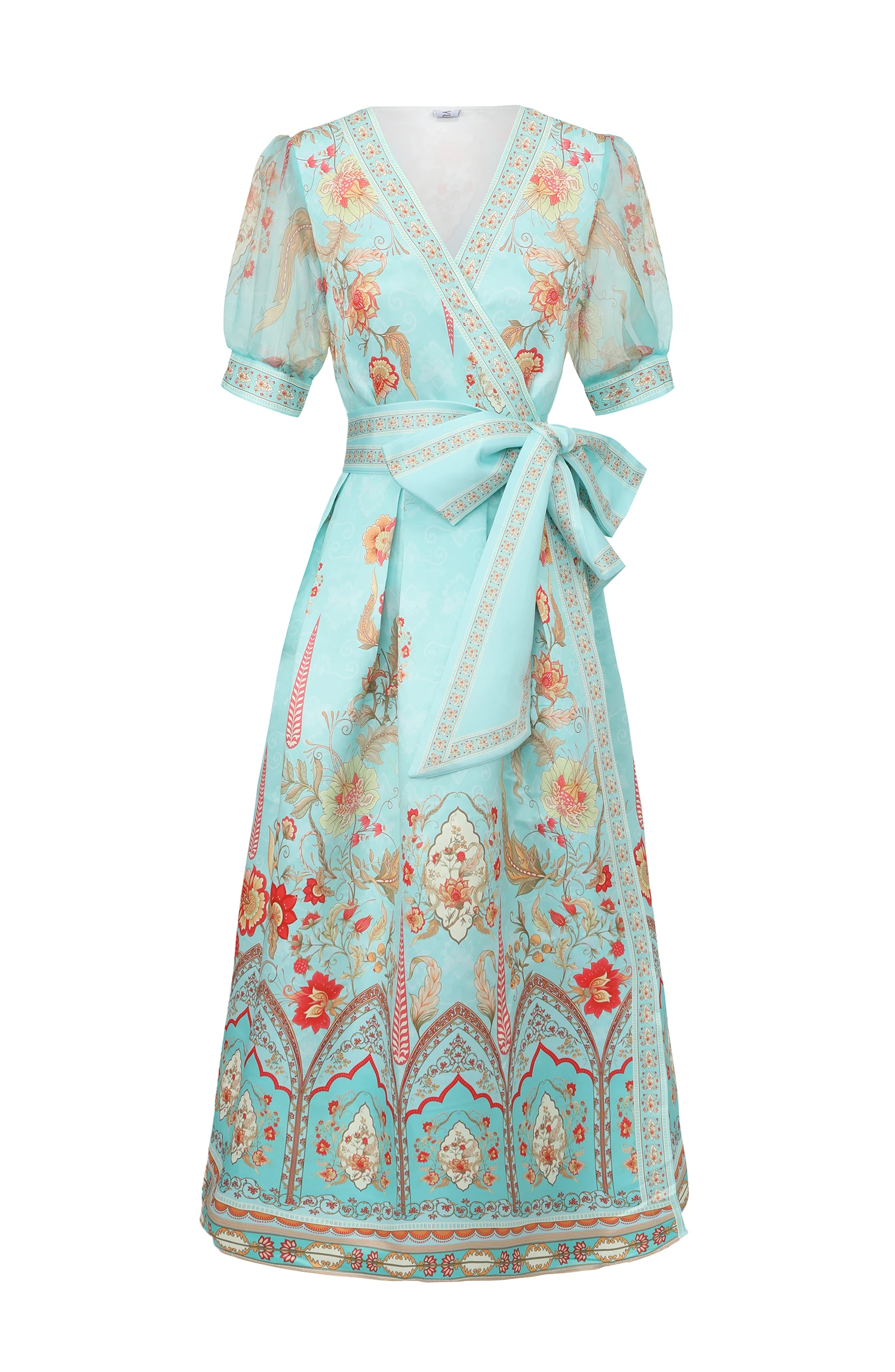 

Summer Luxury Flower Prom Long Dress V-Neck Short Sleeve Lace up Belt Maxi Female Fashion