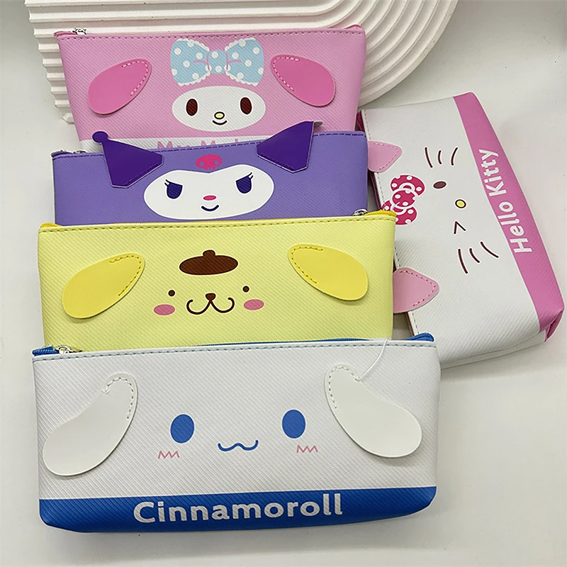 Sanrio Cartoon Pencil Case, Kuromi Kawaii, Hello Kitty Melody, Saco De Armazenamento De Maquiagem, Saco de Lápis Infantil, Papelaria Estudante Presentes