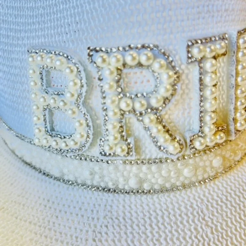 Bride White Cowboy Hat Pearl Rhinestone Wedding Cowgirl Hat Bach Bridal Shower Decoration Gift Bachelorette Hen Party supplies