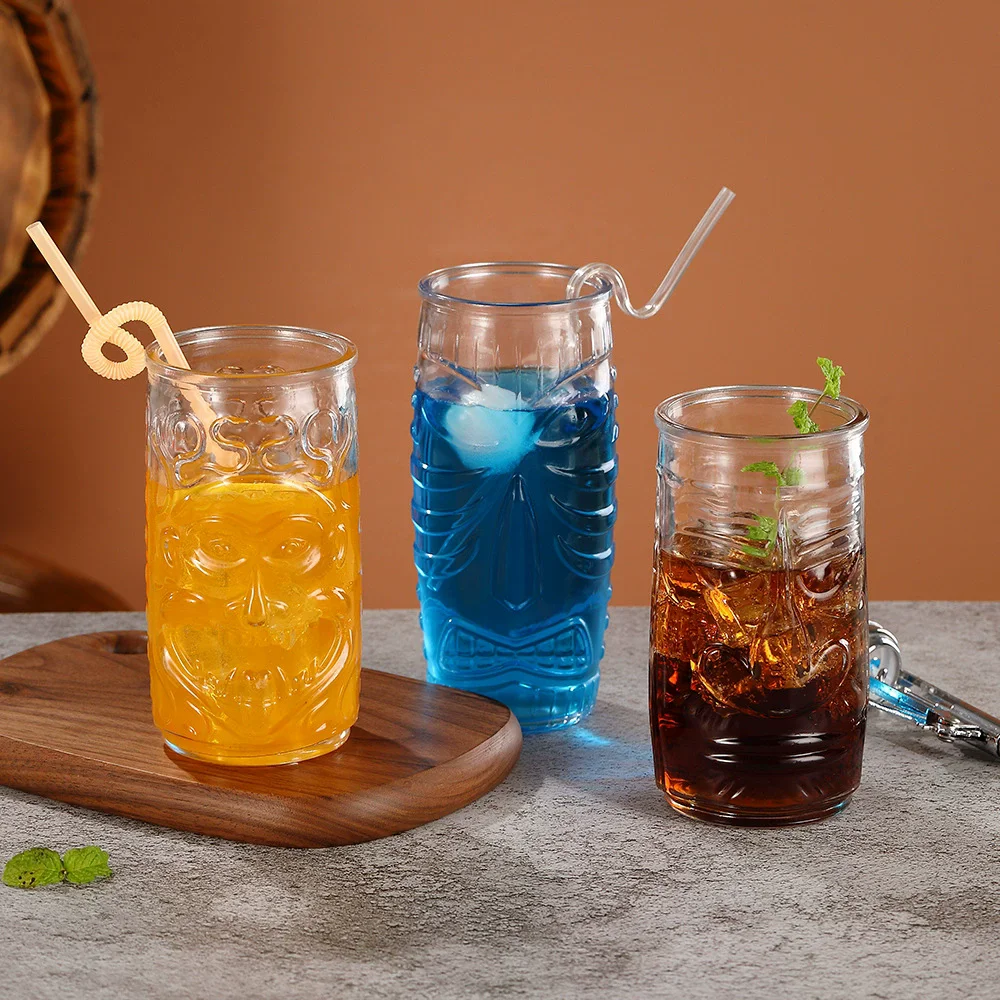 

1-6pc Ghost Face Transparent Glass Beer Cup Halloween Bar Home Lion Face Juice Crystal Glass Bar Tiki Cup Hawaiian Cocktail Cups