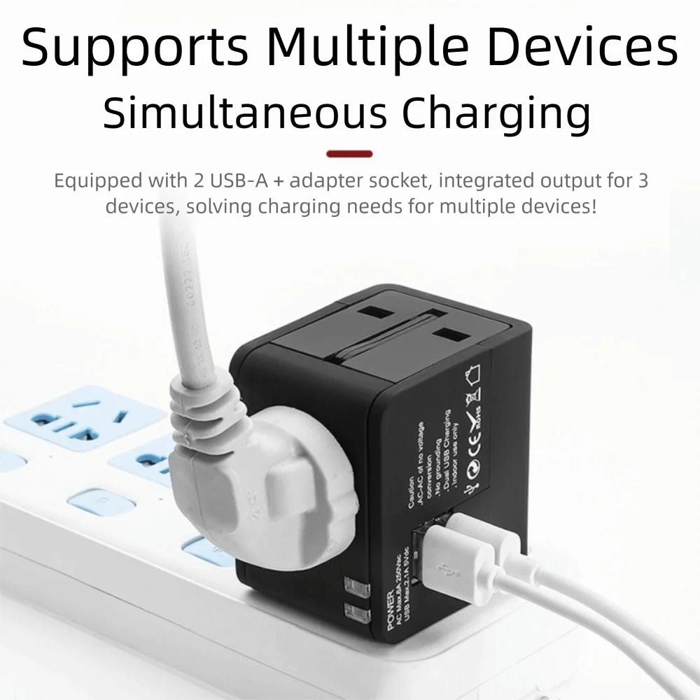 

New All-in-One Plug Adapter With 2 USB Black Euro Travel Adapter Universal US EU UK AU Plugs