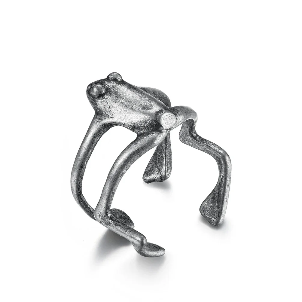 Vintage Little Frog Rings Open Adjustable Retor Toad Ring for Men Stainless Steel Hip-Hop Punk Jewelry Accessories