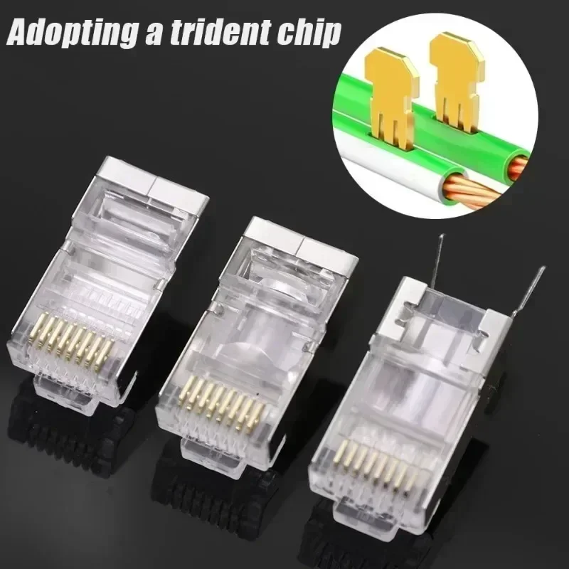 1-50Pcs Pass Through RJ45 Cat7/Cat6/Cat5 Shielded Connectors Crystal End Gold-Plated 8P8C Crimp UTP Ethernet Modular Plug