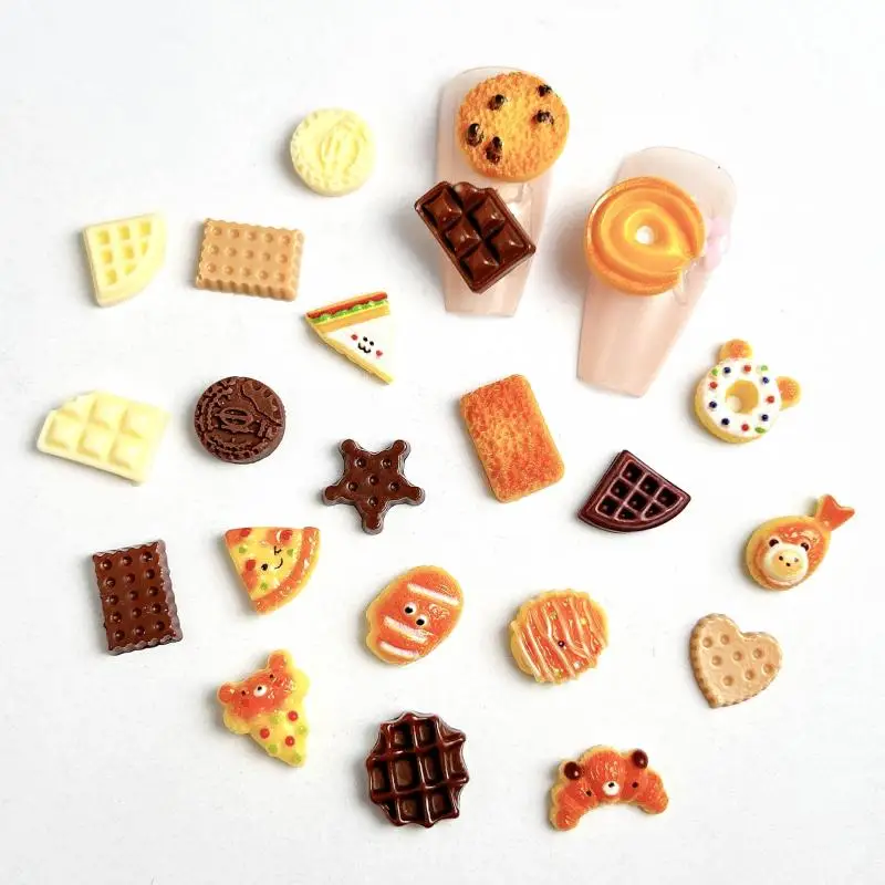 Minimalist Star Square Cookies Resin Nail Charms Simulated Creative Donut Pizza Nail Art Decorations for DIY Cute Nails Designs