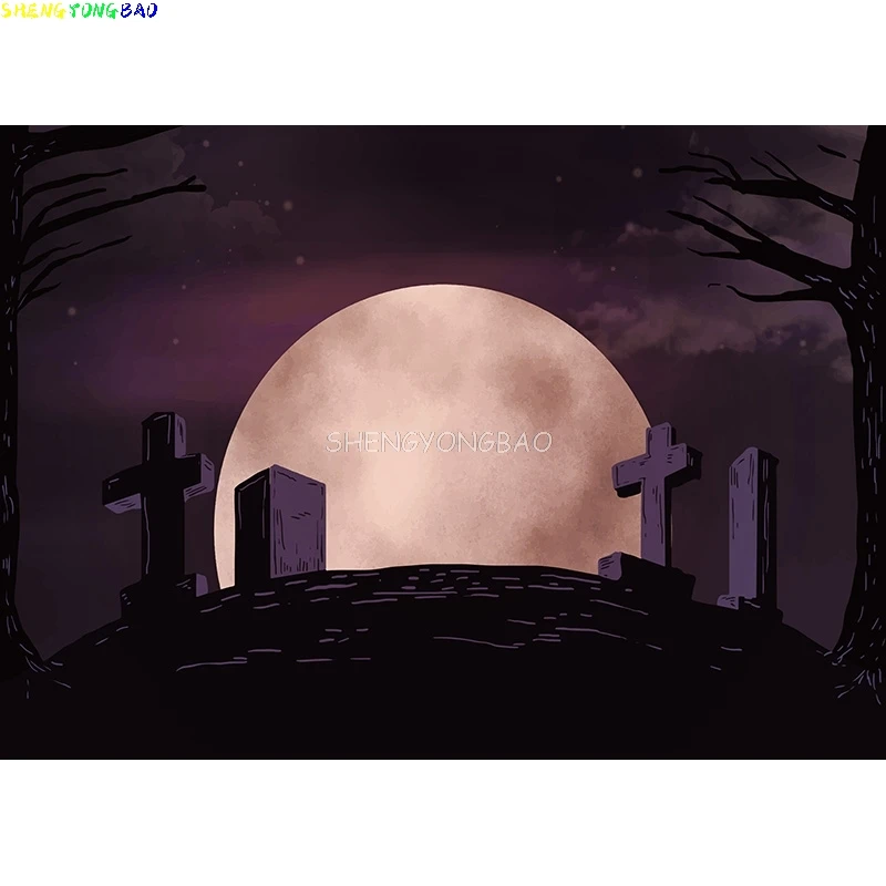 خلفية قلعة حجر القبر للهالوين ، فانوس ، صورة قمر ، تصوير فوتوغرافي ، مستلزمات استوديو الصور ، خلفية اليقطين #6