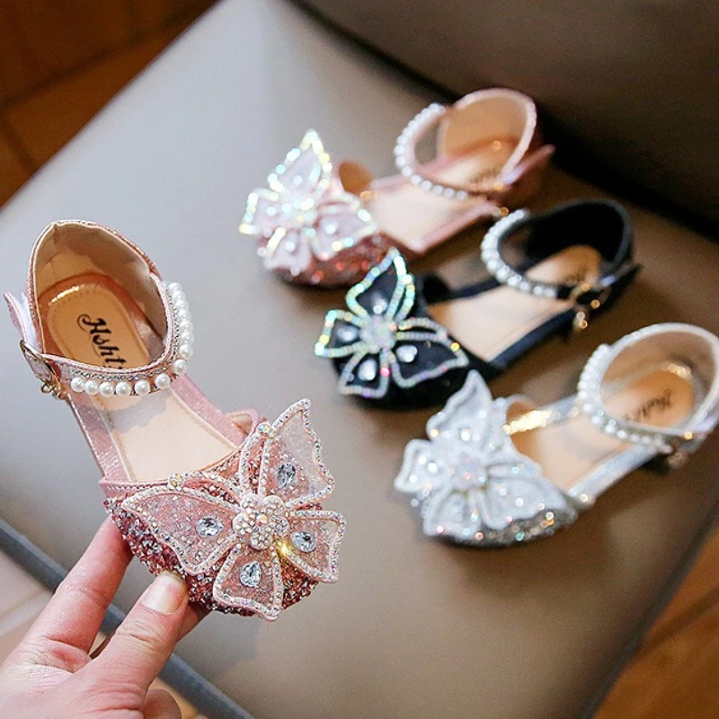 

Child Sequined Princess Shoe 2026 New Korean Version Bow Child Flat Shoes Fashion Girls Formal Party Versatile Walking Shoe