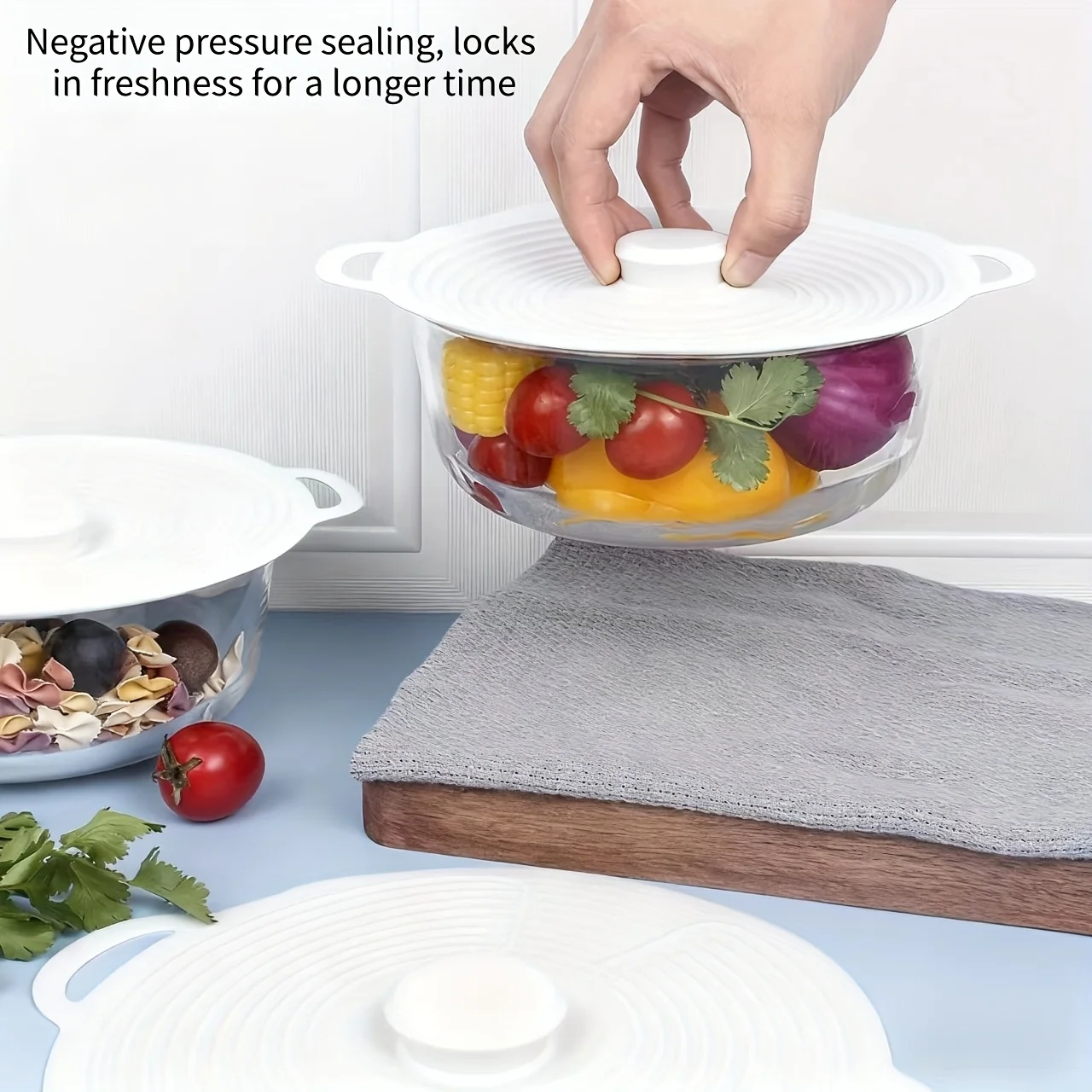 3/6pcs Silicone Lids Set with Double Handle Pot Lid Heat-Resistant Microwave Splatterproof Cover Reusable for Bowls Plates Pans image 4