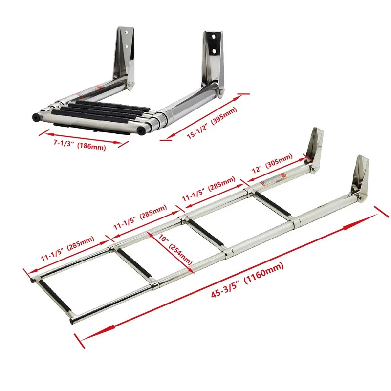 Boat Accessories 4 Step Stainless Steel Marine Boat Ladder Yacht Polished Steel Telescope Swimming Ladder