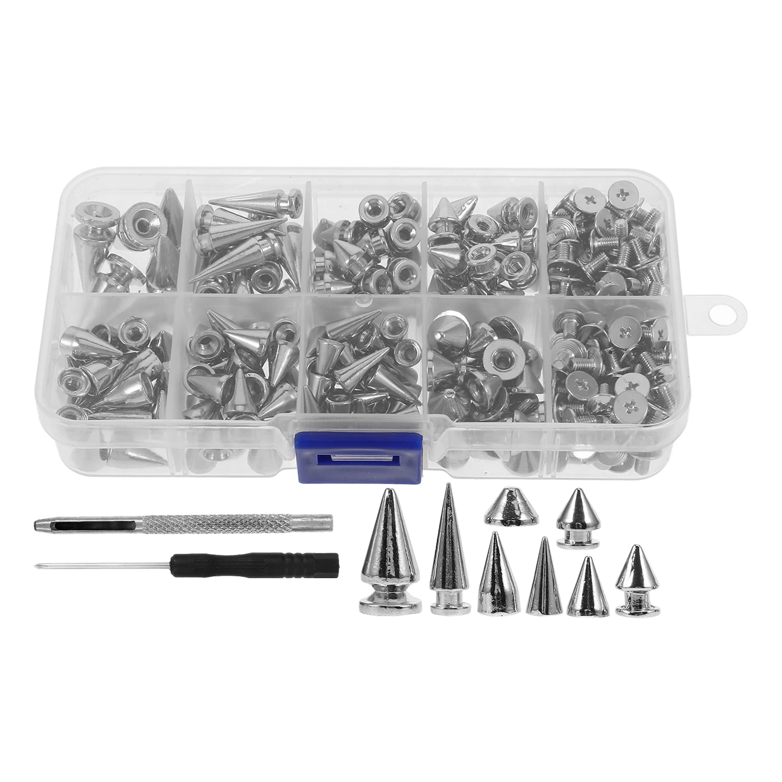 

176 Punk Studs Set Silver Alloy Cone Clothing Decor DIY Crafting Spikes Shoes Belt Bag Hat Accessories Lightweight Portable