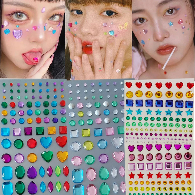 New Rhinestone Face Sticker Glitter Face Festivals Accessories for Children Face Gems Jewels Stickers Decoration Makeup Crystals