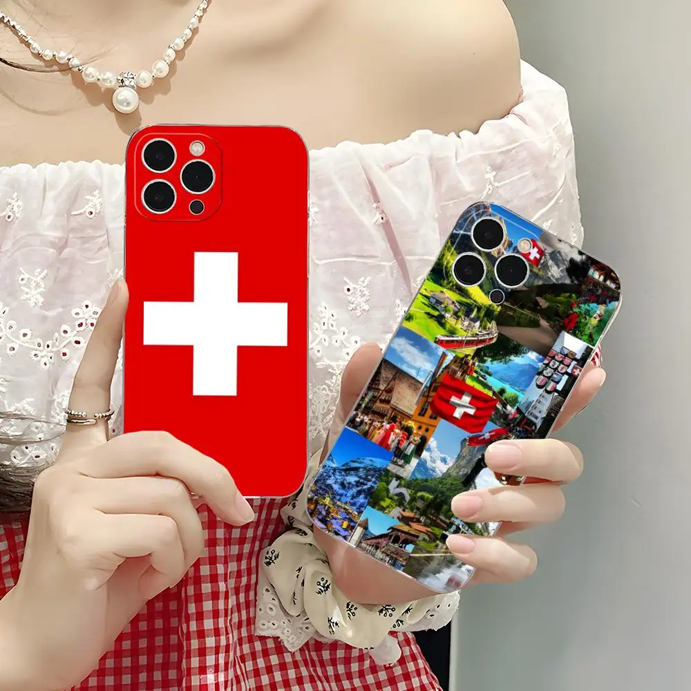 

Чехол для мобильного телефона с флагом Швейцарии для iPhone 17, 16, 15, 14, 13, 12, 11 X XR XS Air Pro Max Plus, мини-прозрачный цветной чехол для мобильных телефонов