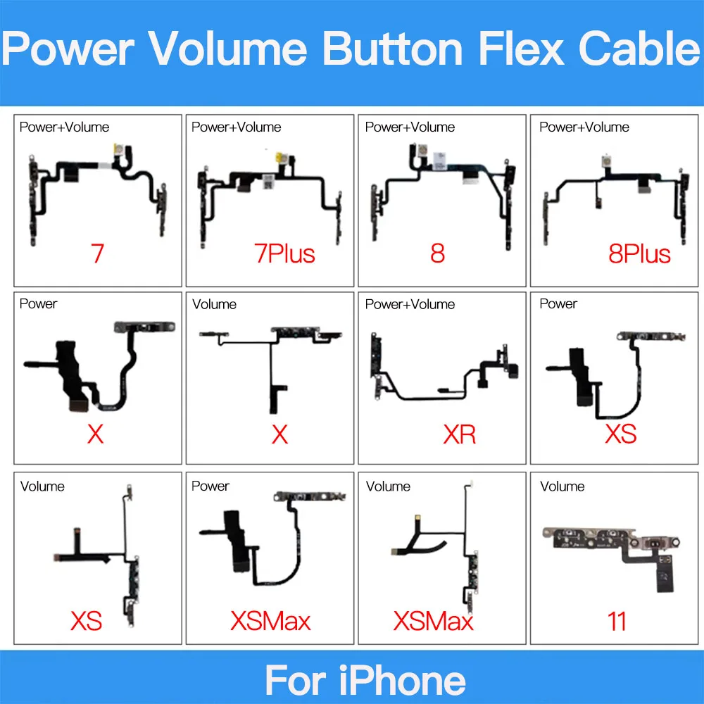 

Power Button Flex Replacement For iPhone 7 8 Plus X XR XS 11 Pro Max Volume ContrOL Mute Switch Flex Cable With Metal Bracket