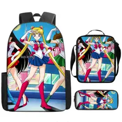 Plecak Sailor Moon Printe Princess 1-6 w klasie ortopedycznej 3 sztuki kreskówka Mochila Escolar powrót do szkoły