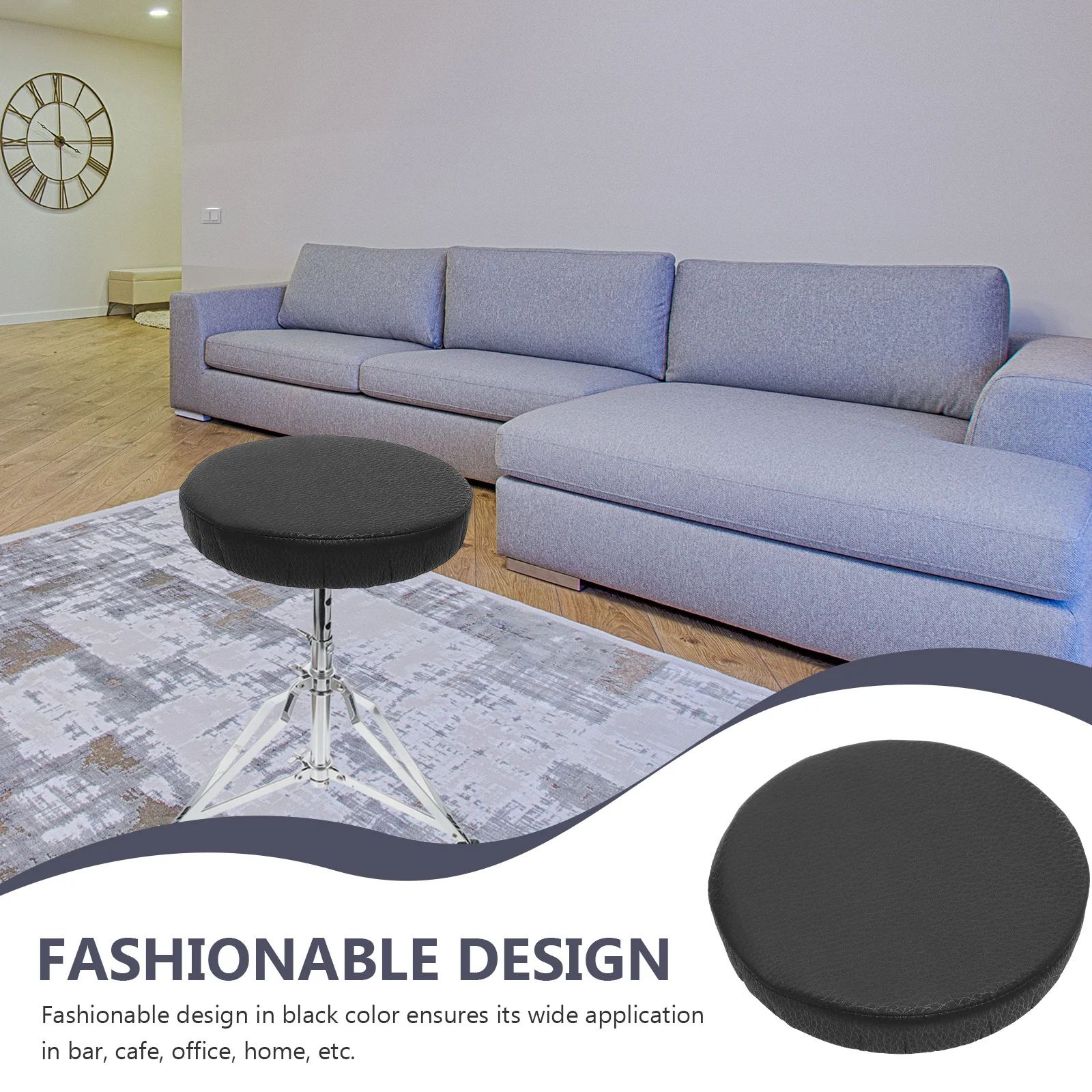 

Round Stool Cover 30Cm Black Thick Elastic Seat Cushion For Bar Cafe Office Home Slip-Resistant Cotton Polyester Blend