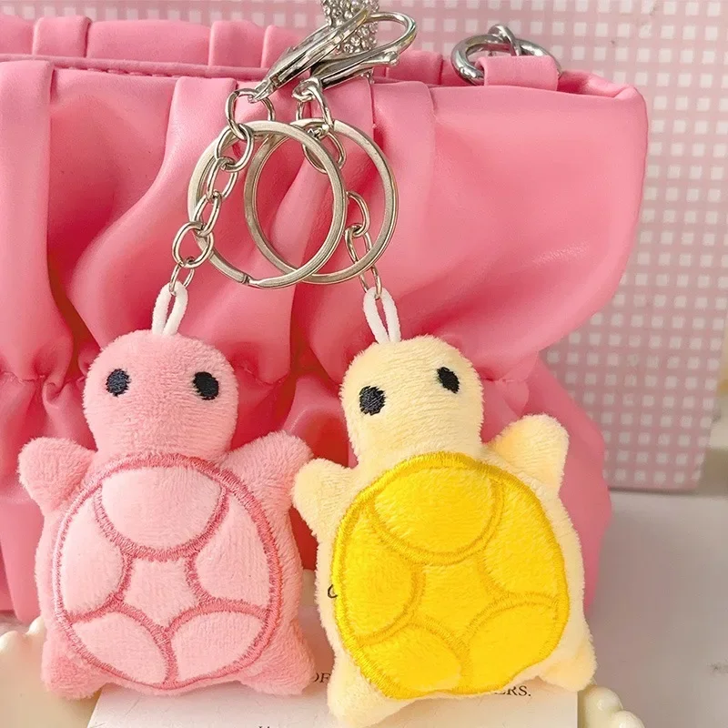 2pcs Cute Turtle Plush Keychain Cartoon Tortoise Chains Soft Stuffed Animal Doll Keyring Backpack Pendant Bag Charm Lovely Gifts