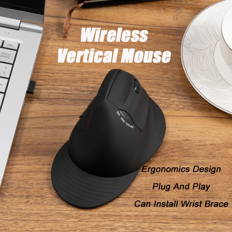 

Wireless Vertical Mouse With Wrist Brace Ergonomics DesignDPI Adjustable Mute Button For Big Hand Office Use Computer Parts