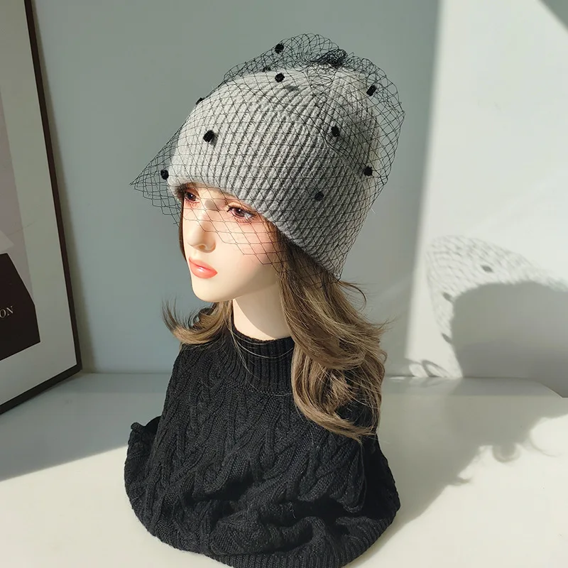 Hat Veil Women Winter Angora Knit Beanie Warm Accessory For Cold Weather Autumn Sports Skiing Outdoor Holiday