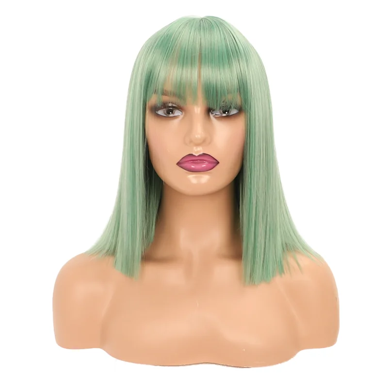 MSIWIGS المرأة قصيرة بوب الأخضر الباروكات الاصطناعية مع الانفجارات مستقيم الوردي الأحمر تأثيري حزب ارتداء اليومي شعر مستعار #2