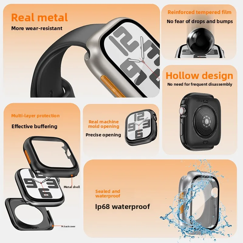 Waterproof Protective Cover Metal Case for Apple Watch Series 10 42mm 46mm 45mm 41mm 40mm 44mm 360 Glass Film Back Bumper Frame