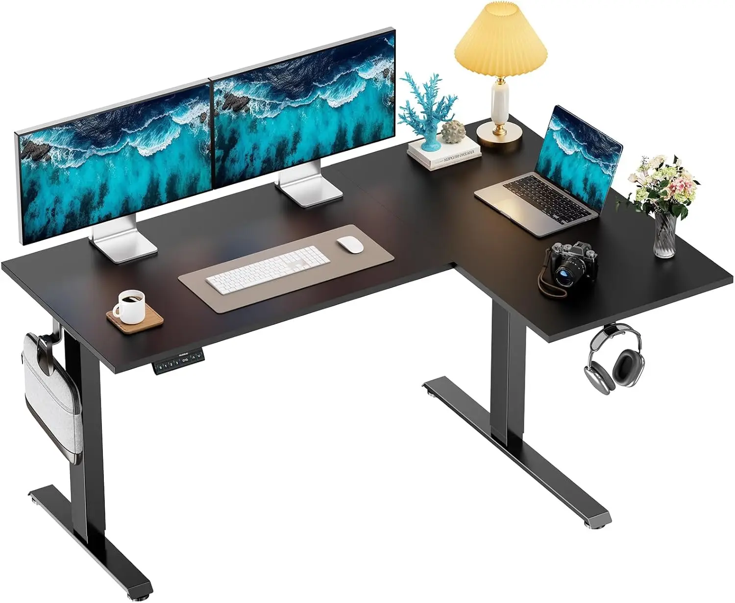 

HUANUO L-Shaped Standing Desk, 63 x 40 inch Dual Motor Corner Standing Desk, Electric Height Adjustable Computer Desk with Cable