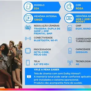 Motorola Moto G24 128 GB Smartphone Pink 4 GB + 4 GB RAM Boost 6.6 8 Main Motorola -Handyverkauf 128 GB - №3