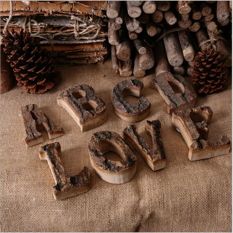 

Декорации из натуральной коры и дерева, английские буквенно-цифровые украшения, скандинавские ретро-декорации для стен из дерева, реквизит для фотосессий своими руками