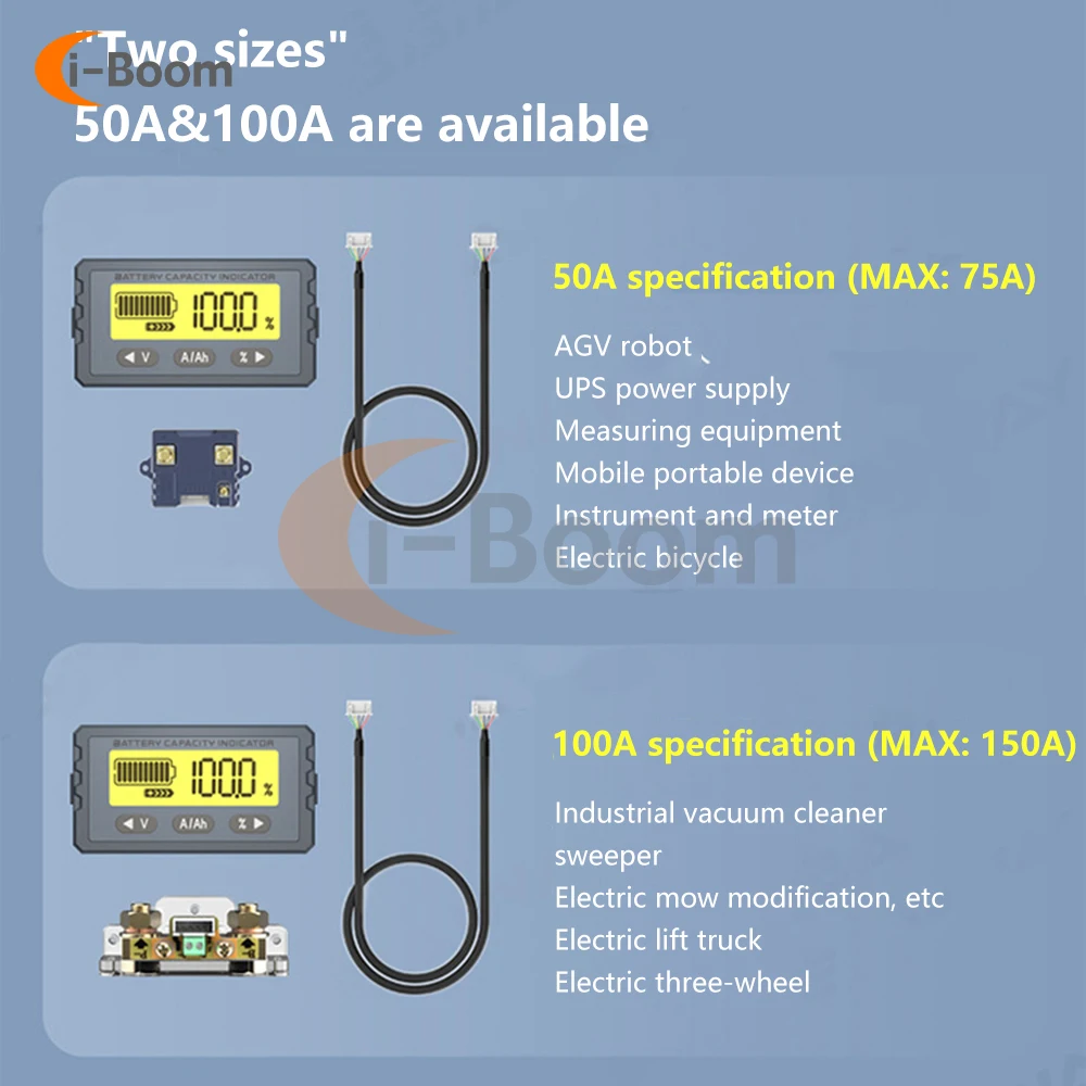 TY23 Battery Tester 8V-120V 50A 100A Coulomb Counter Meter Battery Capacity Indicator Li-ion Lifepo4 Coulometer LCD Voltmeter