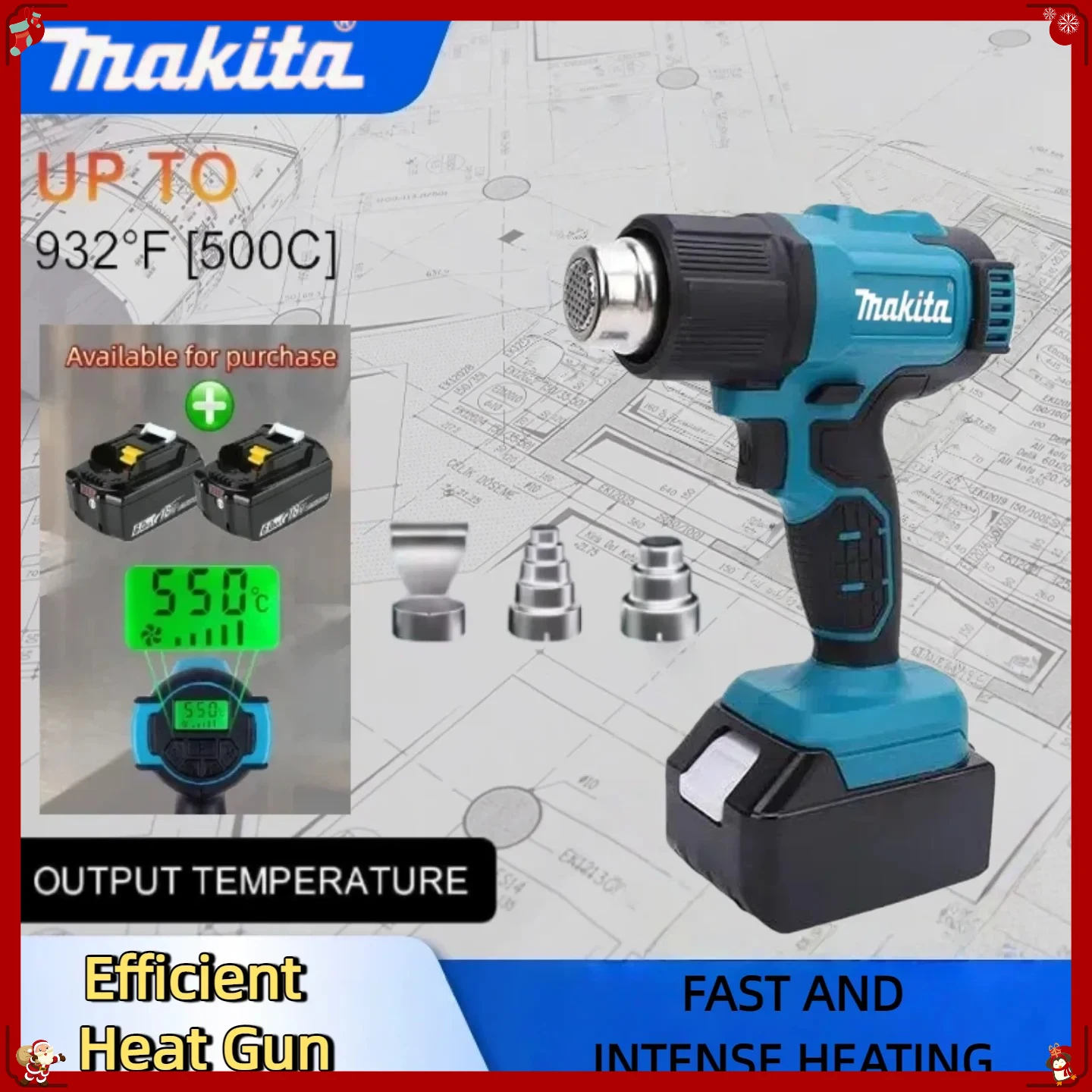 

Макита 550 ° Беспроводной ручной термофен C с LED-дисплеем, регулировкой температуры и функцией пайки