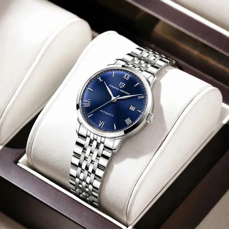 PAGANI DESIGN Luxury Mechanical Automatic Watch Stainless Steel Simple Calendar Business European American Style Watches+box