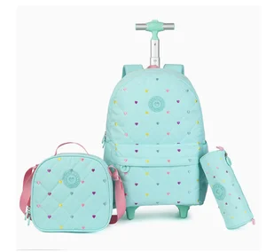 School Wheeled Backpack with Lunch Box Rolling Backpack for Girls School Backpack with wheels Girls Travel Luggage Suitcases