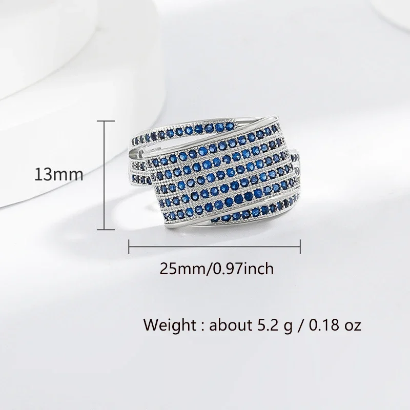 خواتم الزفاف الفاخرة للنساء مايكرو الأزرق كريستال زركونيا رائعة النحاس الإناث الكلاسيكية المفتوحة خاتم اكسسوارات هدايا #5