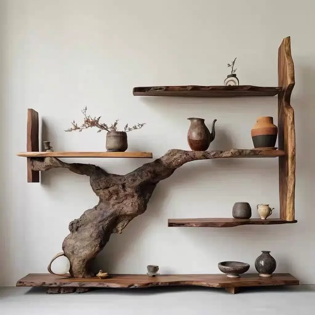 

Camphor wood shelf retro solid wood storage rack