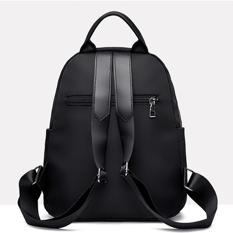 Solid Black Backpack Women Oxford Cloth Zipper Double Shoulder School Bag Teenage Youth Backpacks Travel Casual Ladies Bags