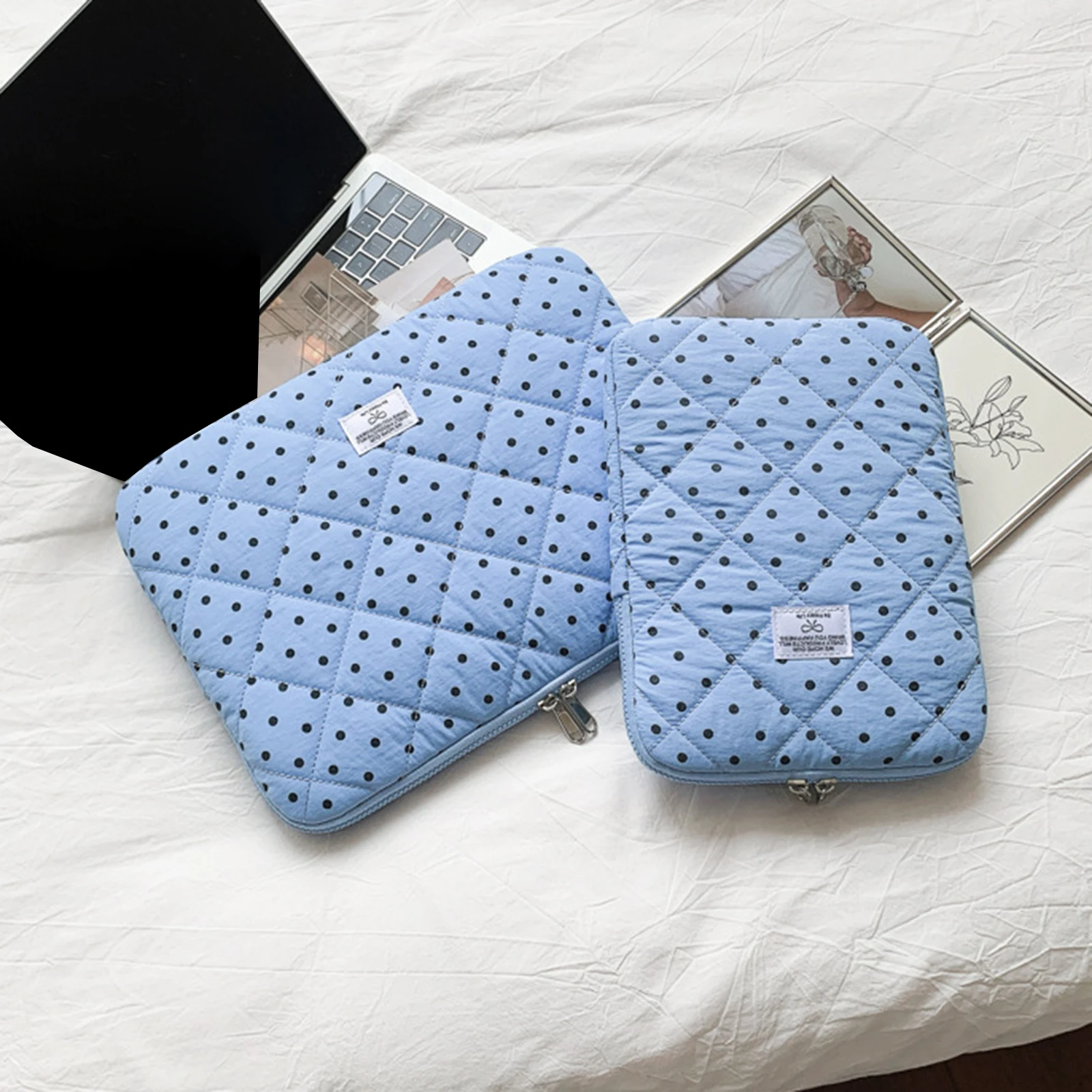 Polka Dot Puffy Laptop Sleeve 11/13/14 Inch Soft Computer Liner Bag Aesthetic Puffy Laptop Case for Travel Work College Shop