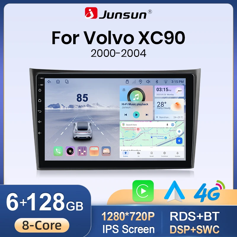 Junsun Kabelloses CarPlay Android Auto Autoradio für Volvo XC90 2004-2014 GPS DSP SWC RDS FM BT 4G WiFi Multimedia-Player Android-Haupteinheit Intelligentes Auto-Navigationssystem Stereo-Upgrade
