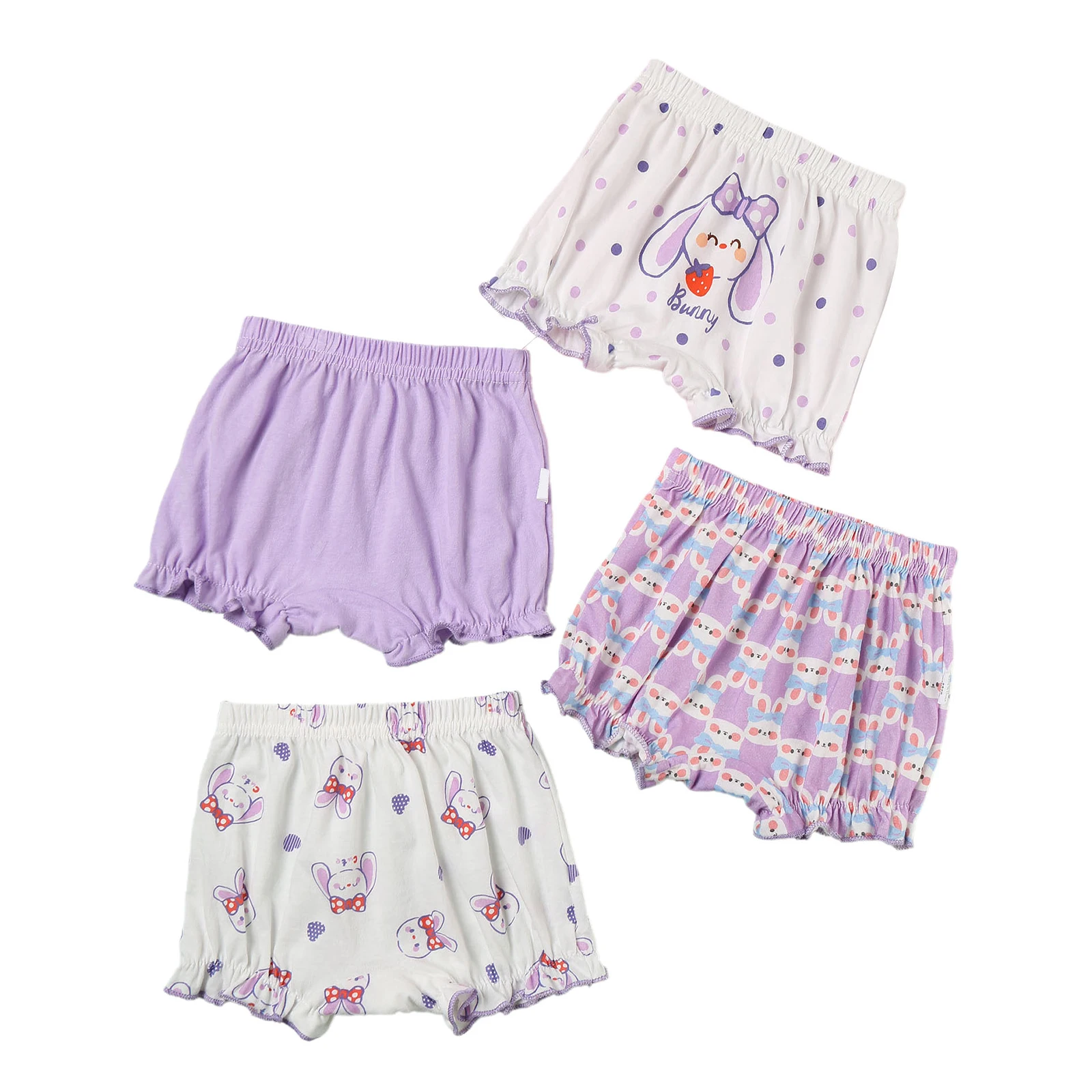 Toddler Baby Girls 4Pcs Sweet Cotton Shorts Diaper Covers Cute Print Elastic Waist Ruffled Bloomers Casual Daily Wear Loungewear