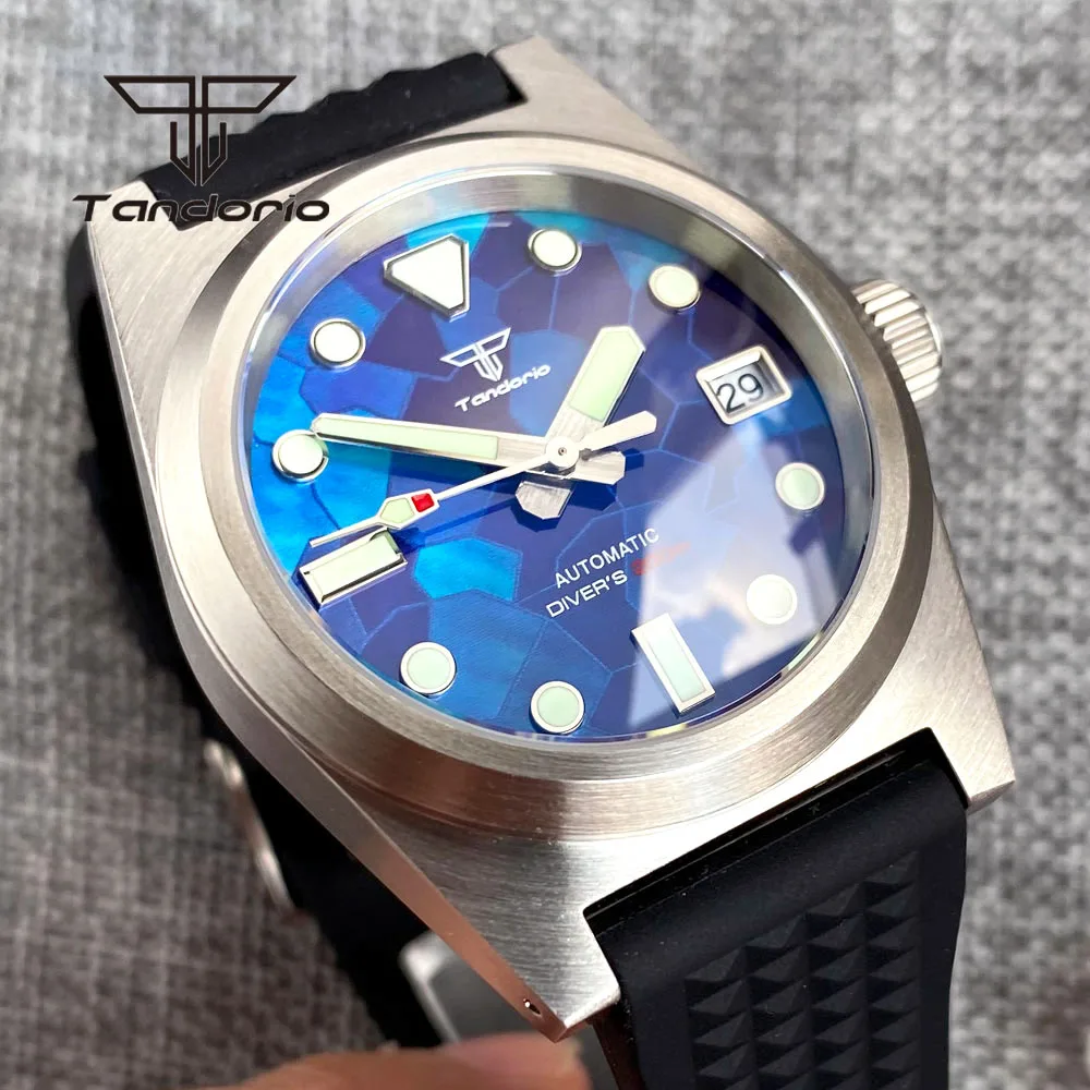 Imagem -06 - Tandorio-relógio Automático de Mergulho Masculino Data Coroa Parafuso de Cristal Mostrador Luminoso ar Sapphire Cristal Multicolor Nh35a 38 mm 200m