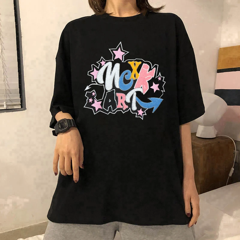 Harajuku New Funny Colorful Letters Graphic Printing Women T-shirts Fashion Casual Loose Oversize Short Sleeve Tops Tees Unisex