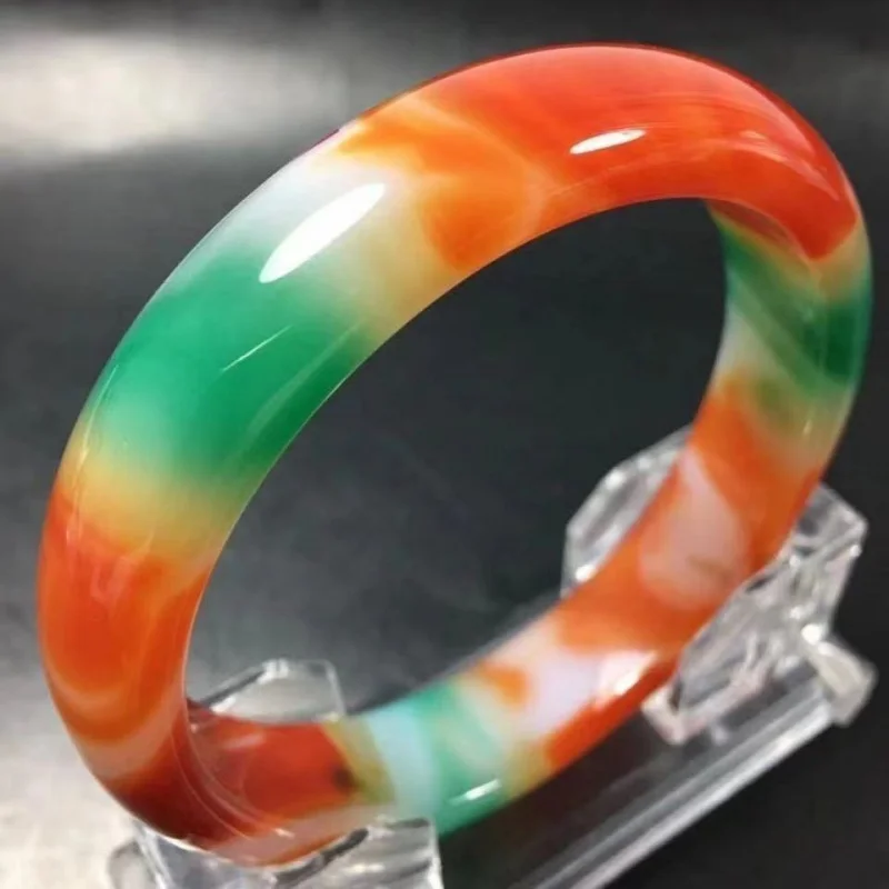

Natural Agate Jade Bracelet Three-Color Agate Bracelet Women's Jade Natural Colorful Red Green Chalcedony Bracelet Jewelry