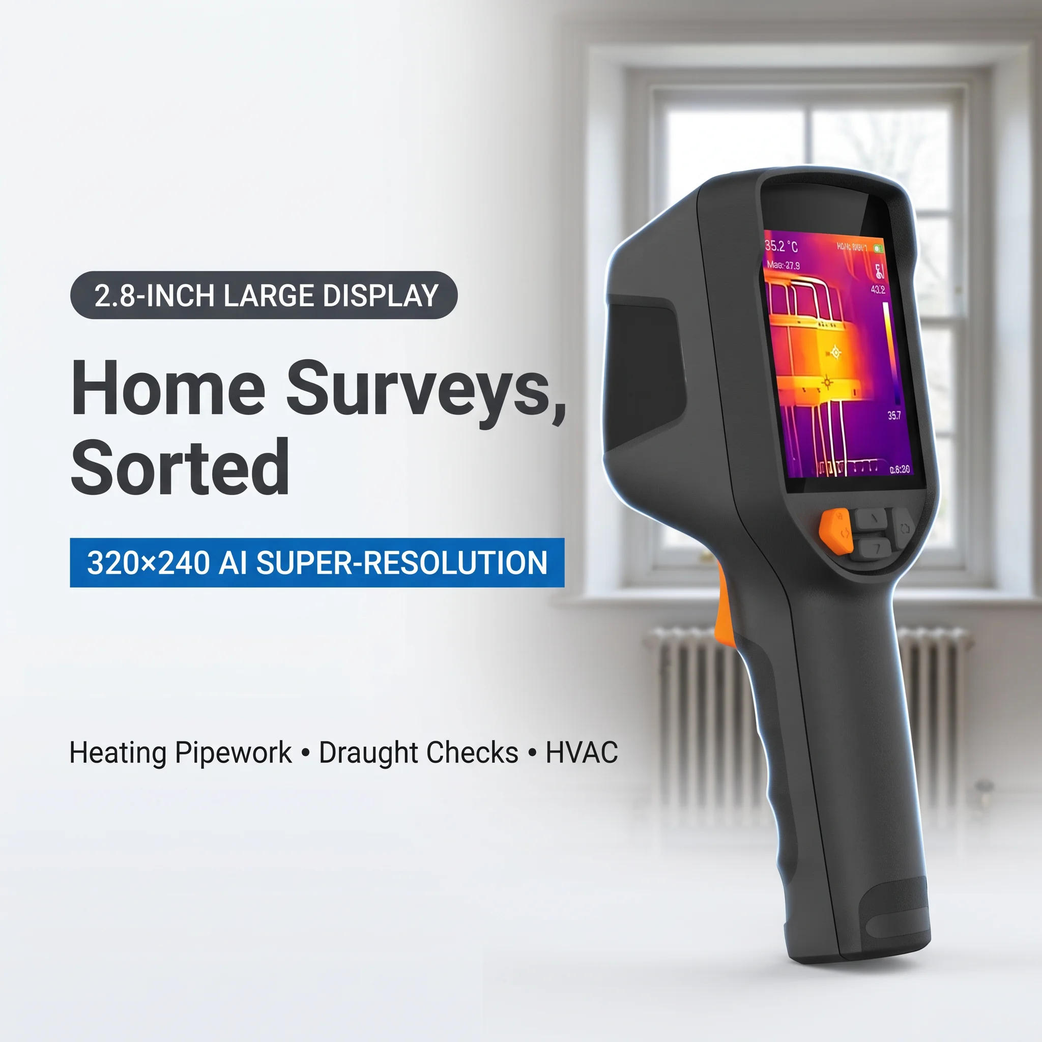 EX10 Handheld Thermal Imaging Camera for Heat Loss Detection and Radiator Pipework, 2.8-Inch Display, 40°x30° FOV, Raythink