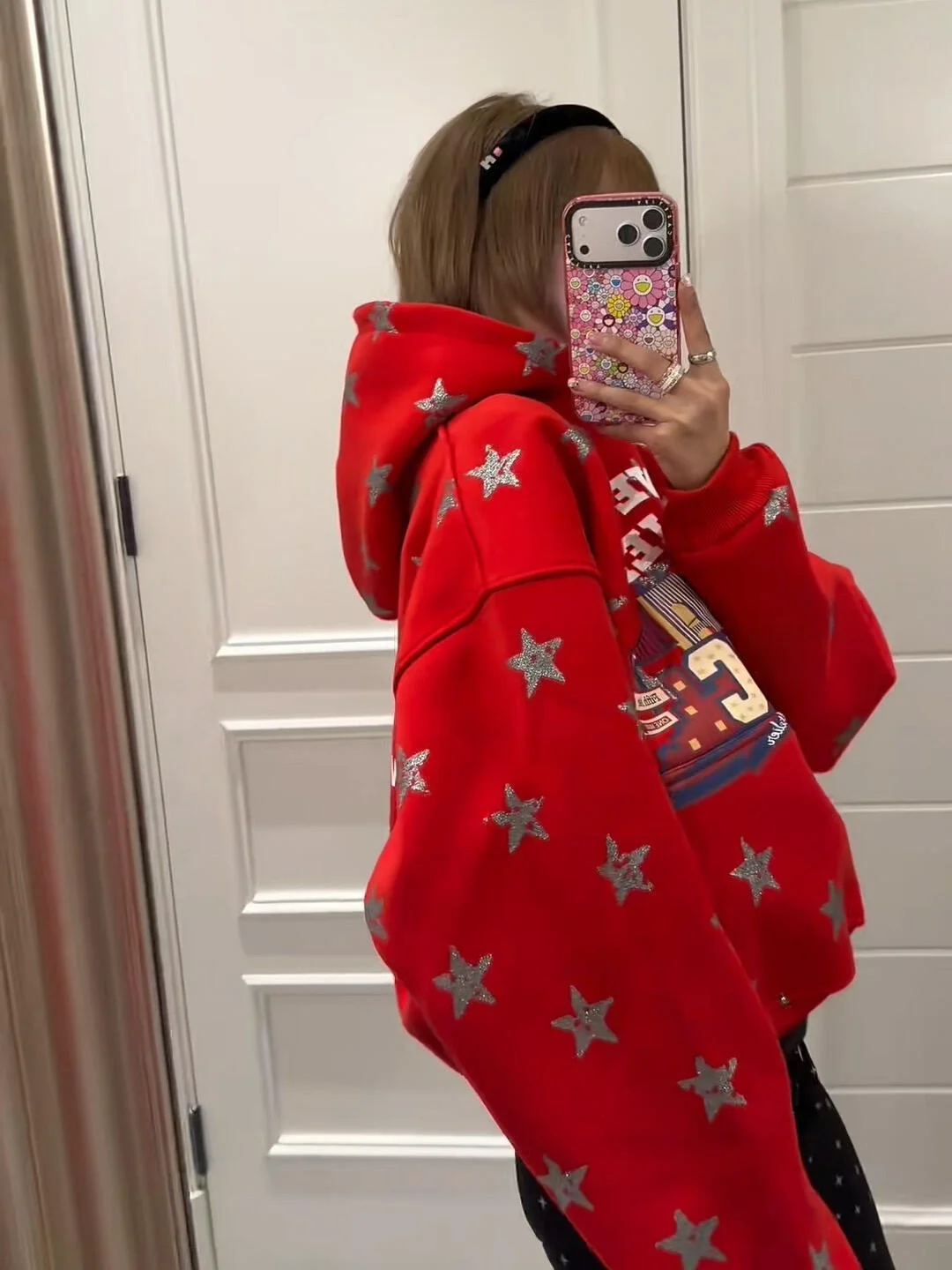

Red Cisas New Year fiti Star Hoodie Women's Autumn Winter Thiened Fce American Lazy Coat Top Korean Sle Long S...