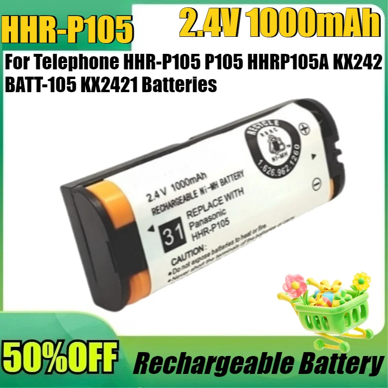 

New 2.4V 1000mAh NiMH Rechargeable Battery For Telephone HHR-P105 P105 HHRP105A KX242 BATT-105 KX2421 Batteries