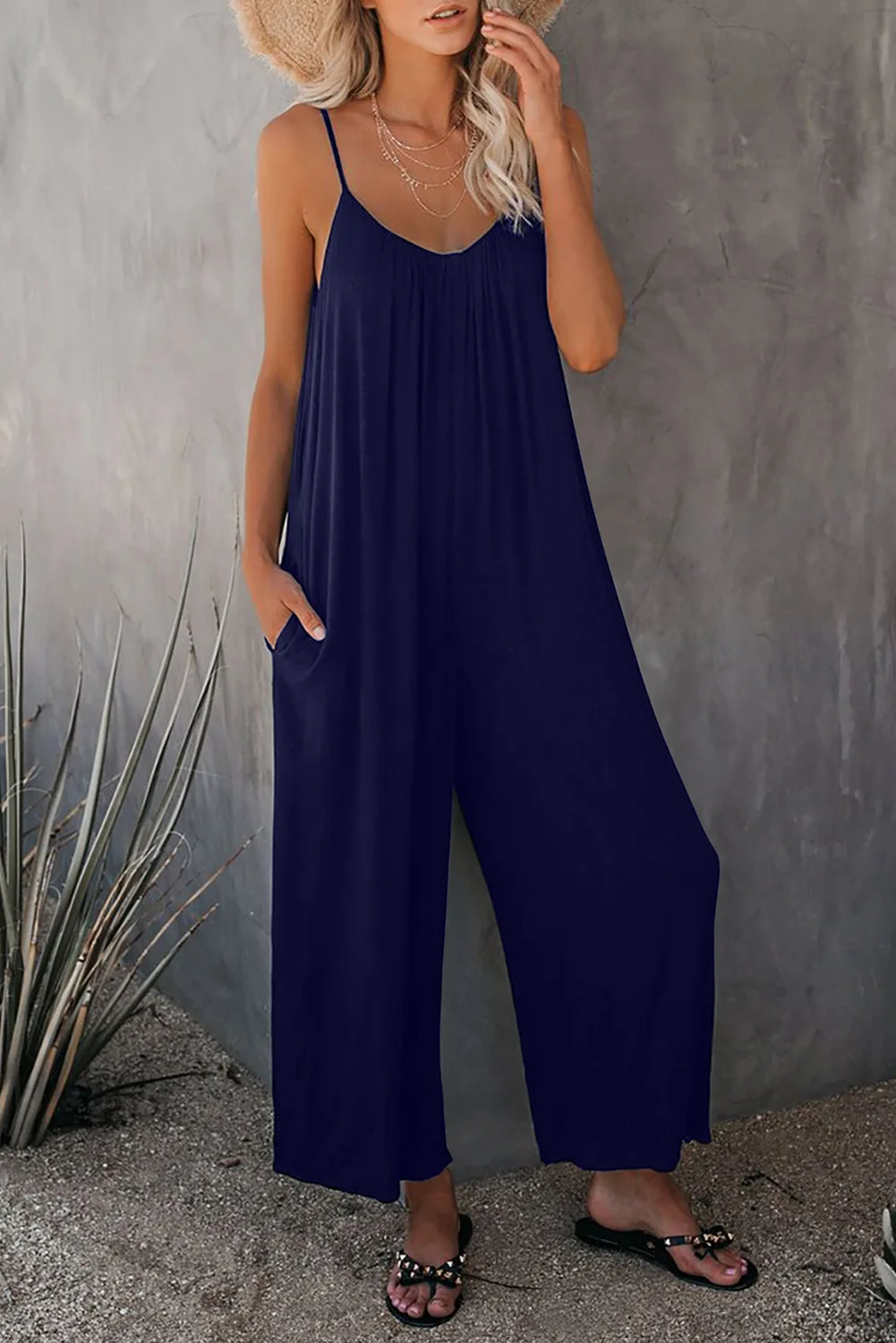

2024 Women's High Waist Wide Leg Casual Jumpsuit Loose Long Pants Street Sle Polyester Fabric Regular Thin