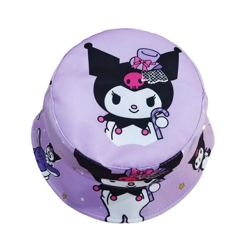 Sanrioed Kuromi Panama Hat for Kids Cartoon Fisherman Cap Anime Cute Big Ear Kids Bucket Hat Summer Outdoor Sun Protection Hat