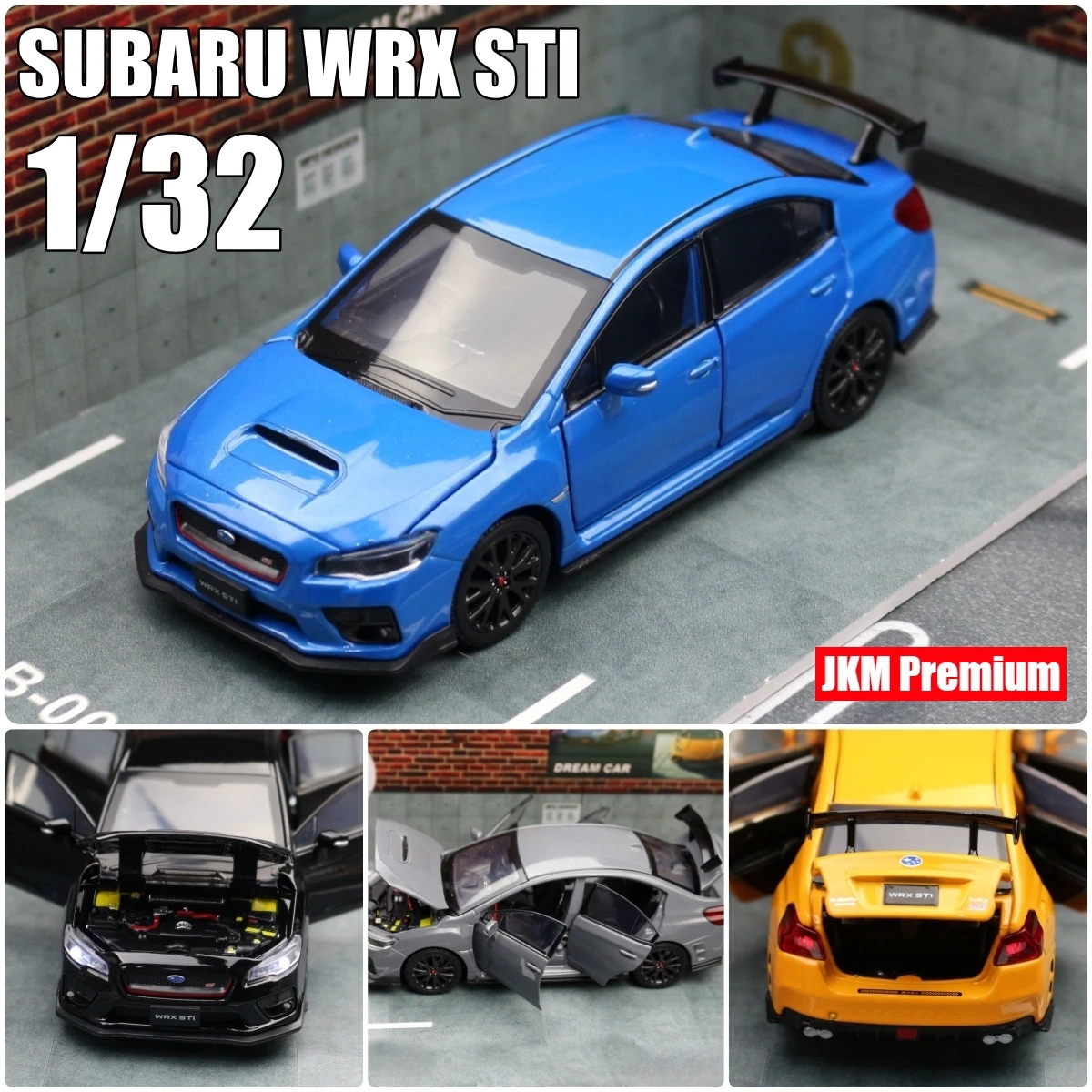 

1/32 Subaru STI WRX S207 Toy Car Miniature Model JKM Diecast Alloy Racing Model Lighting Doors Openable Collection Gift For Boy