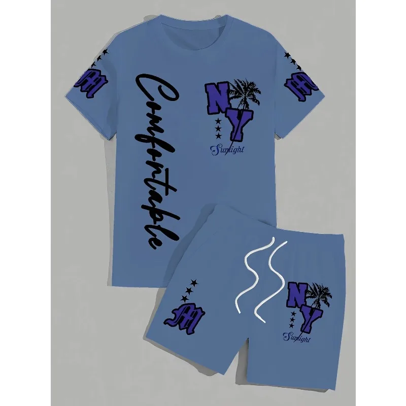 2025 New Bestselling Trendy Men's T-shirt Short Sleeve Shorts Set Personalized Street Style Summer Casual Fashion Set