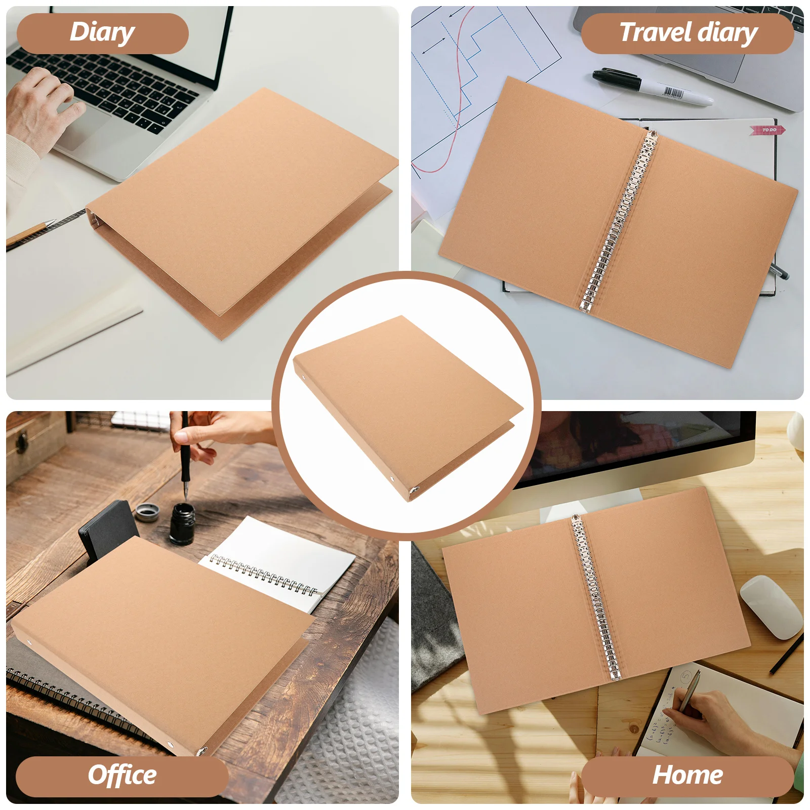 

A4 Ring Binder Notebook Cover Kraft Paper Classic Hard Folder Loose Leaf Book Case 4 Hole Storage Documents Shell