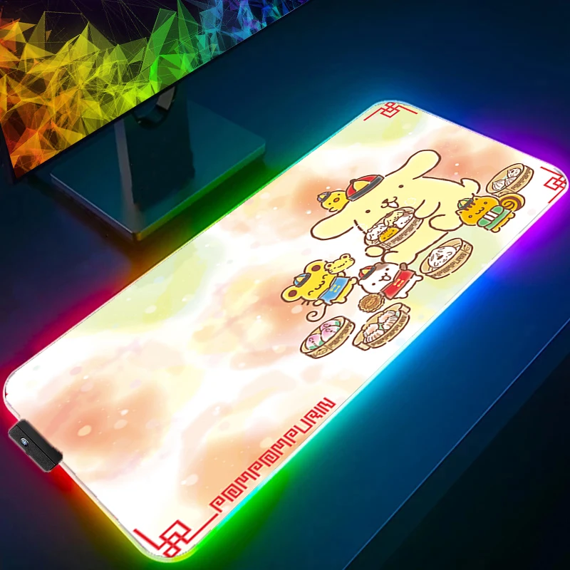 

RGB LED Mouse Pad P-pompompurin Large Gamer xxl Desk mat Computer keyboard gaming accessories carpet Backlight 900x300 mousepad